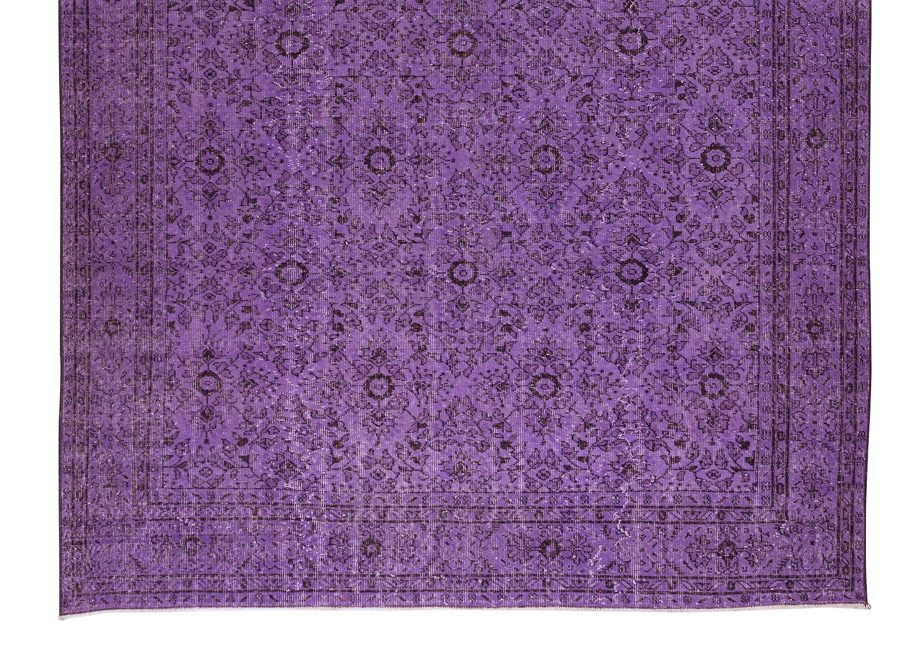 Modern 7.3x10.7 Ft Vintage Floral Handmade Turkish Rug in Purple, Woolen Floor Covering