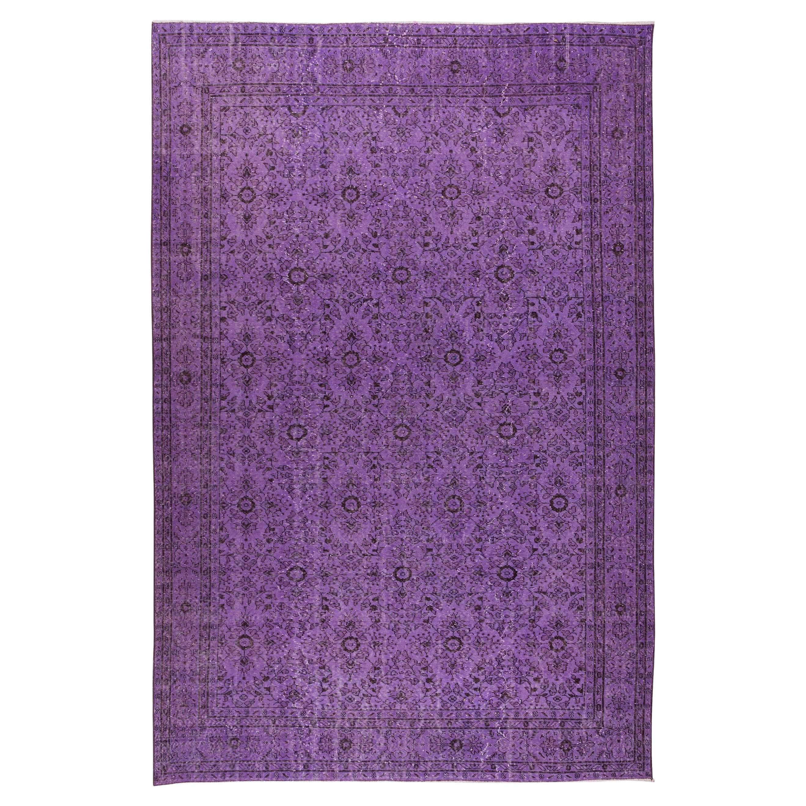 7.3x10.7 Ft Vintage Floral Handmade Turkish Rug in Purple, Woolen Floor Covering