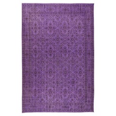 7.3x10.7 Ft Vintage Floral Handmade Turkish Rug Redyed in Purple, Floor Covering