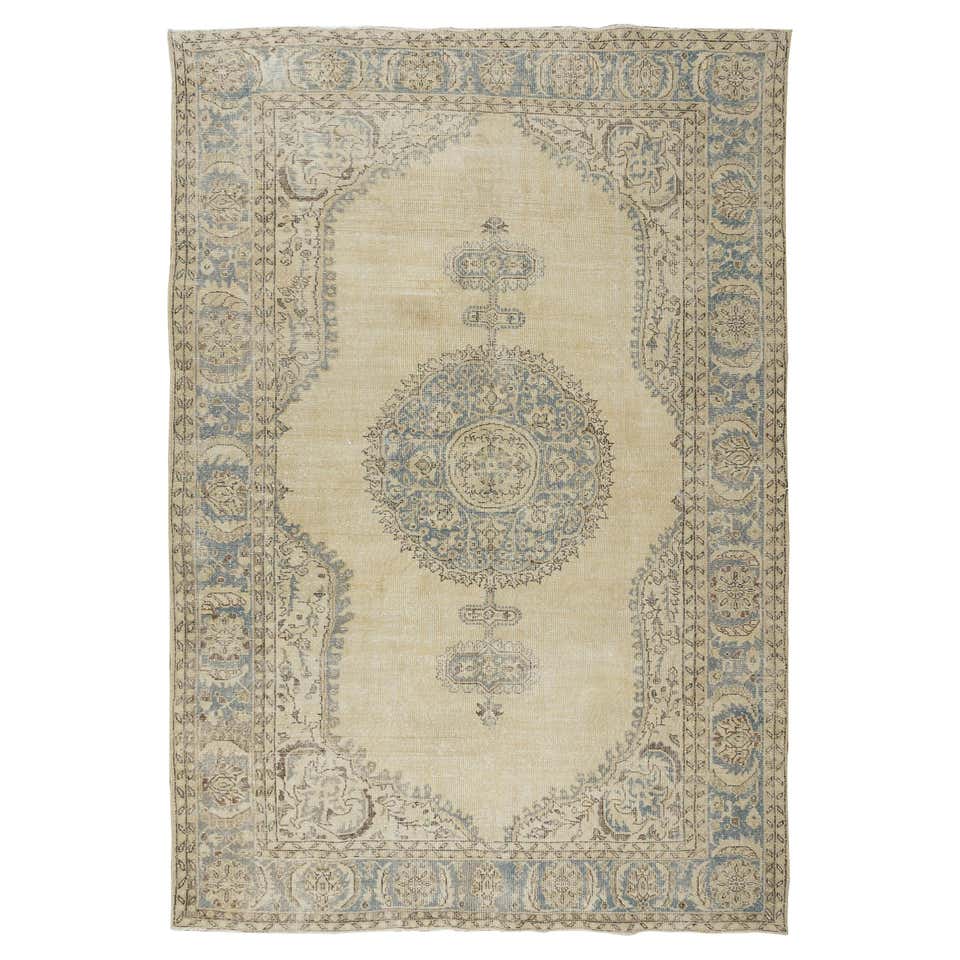 Antique Washed Vintage Handmade Oushak Rug with Floral Garden Design ...