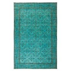 7.3x10.8 Ft Handmade Mid-20th Century Turkish Wool Area Rug Over-Dyed in Teal