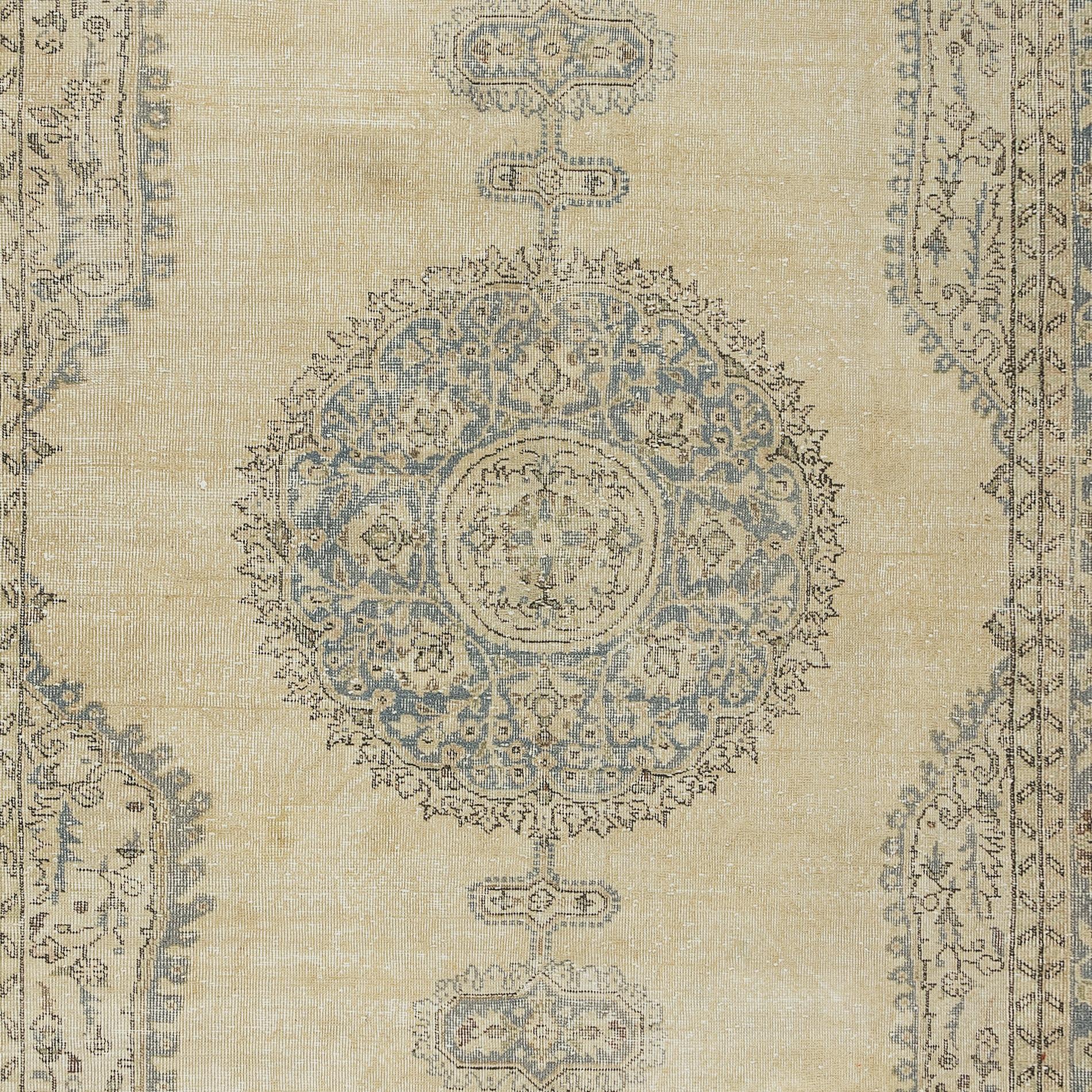Hand-Knotted 7.3x10.8 Ft Vintage Antique Washed Handmade Turkish Oushak Wool Area Rug For Sale
