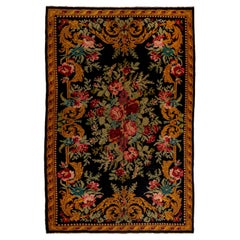 7.3x10.9 Ft Hand-Woven Moldovan Wool Kilim. Floral Vintage Bessarabian Tapestry