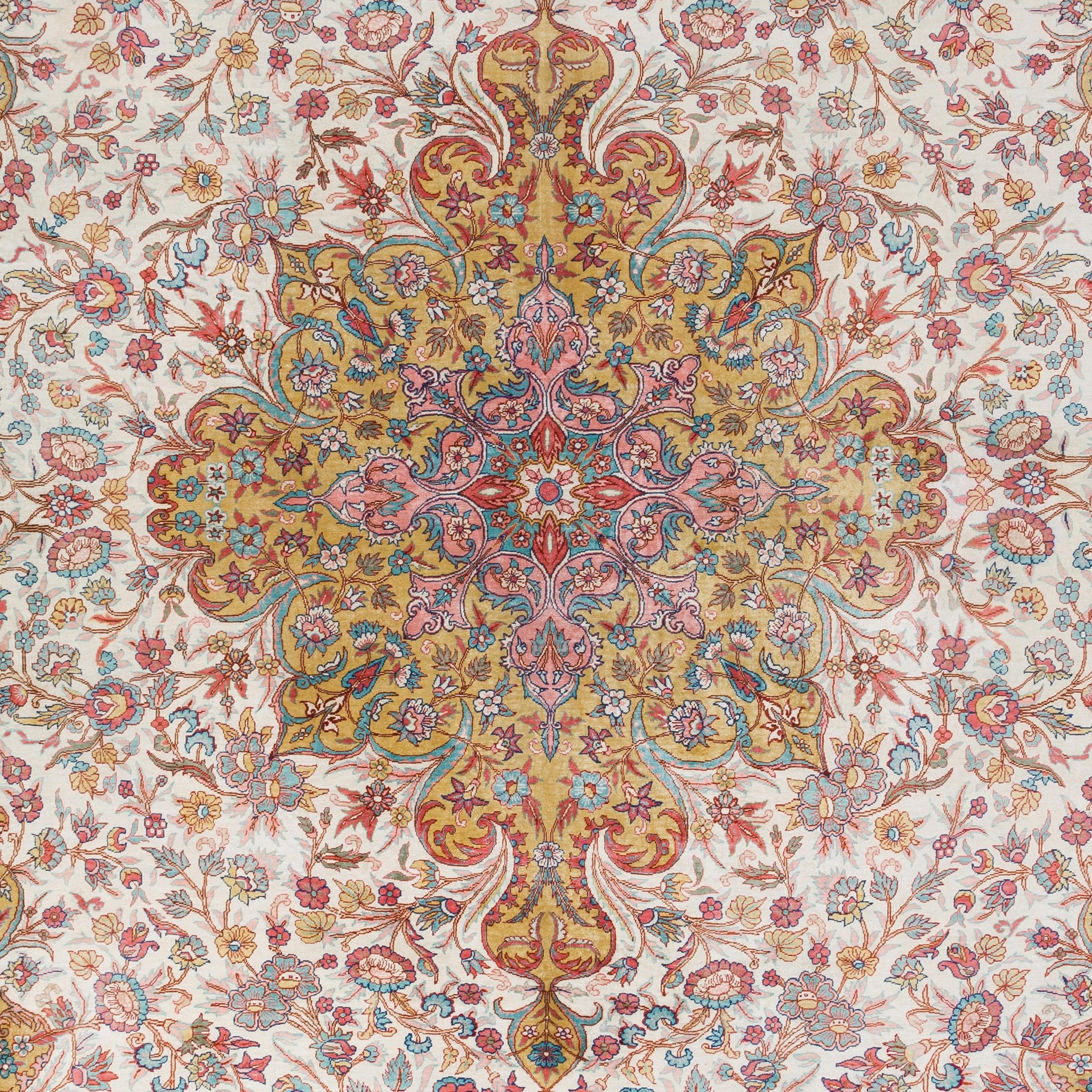 7.3x11 Ft Fine Pure Silk Turkish Rug. Exceptional Work of Floor Art In Excellent Condition For Sale In Philadelphia, PA