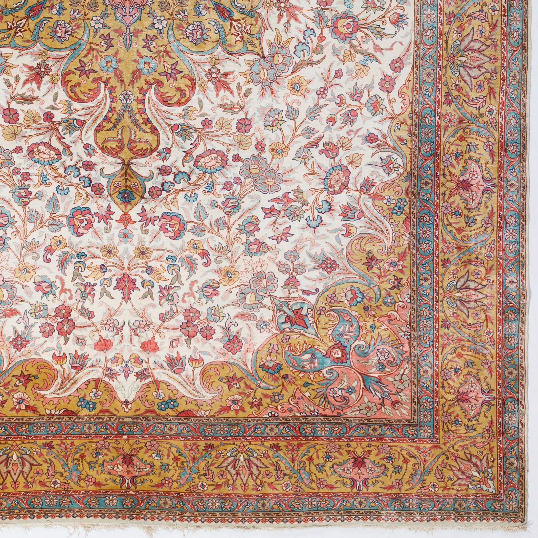 20th Century 7.3x11 Ft Fine Pure Silk Turkish Rug. Exceptional Work of Floor Art For Sale