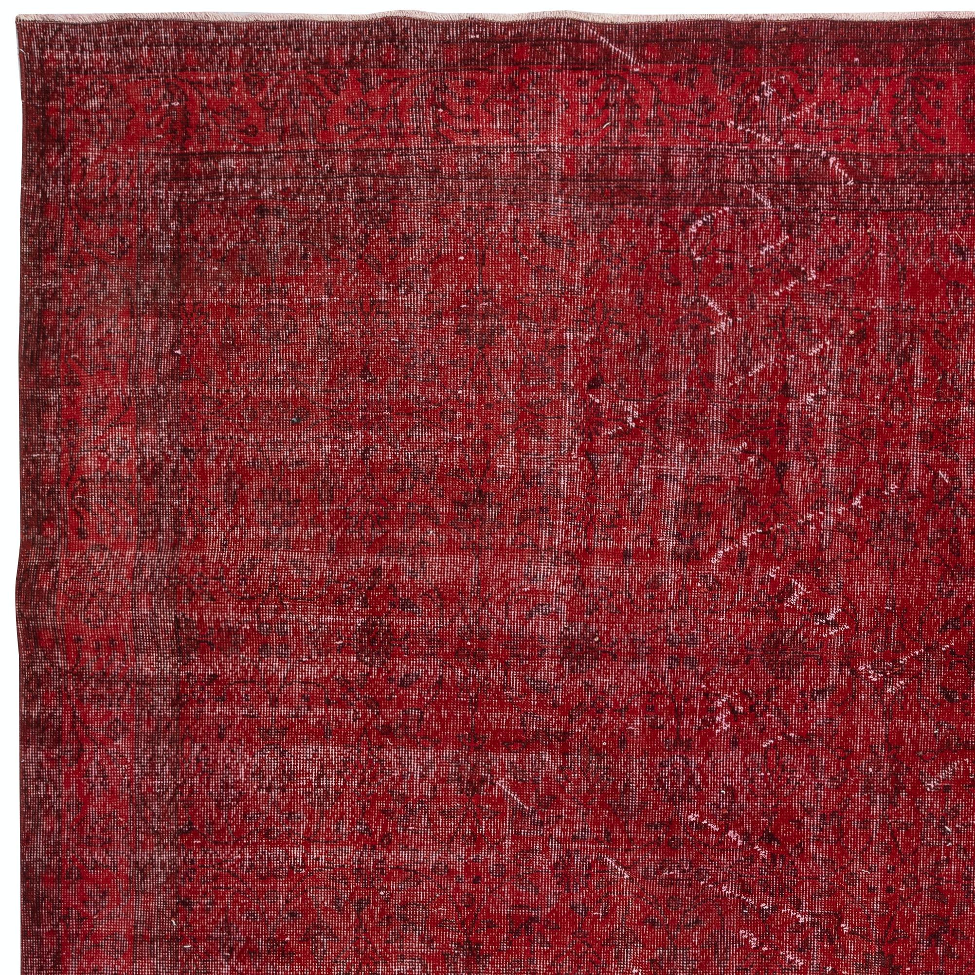 7.3x11 Ft handgeknüpfter türkischer Vintage-Teppich Overdyed in Rot für moderne Innenräume (Handgeknüpft) im Angebot