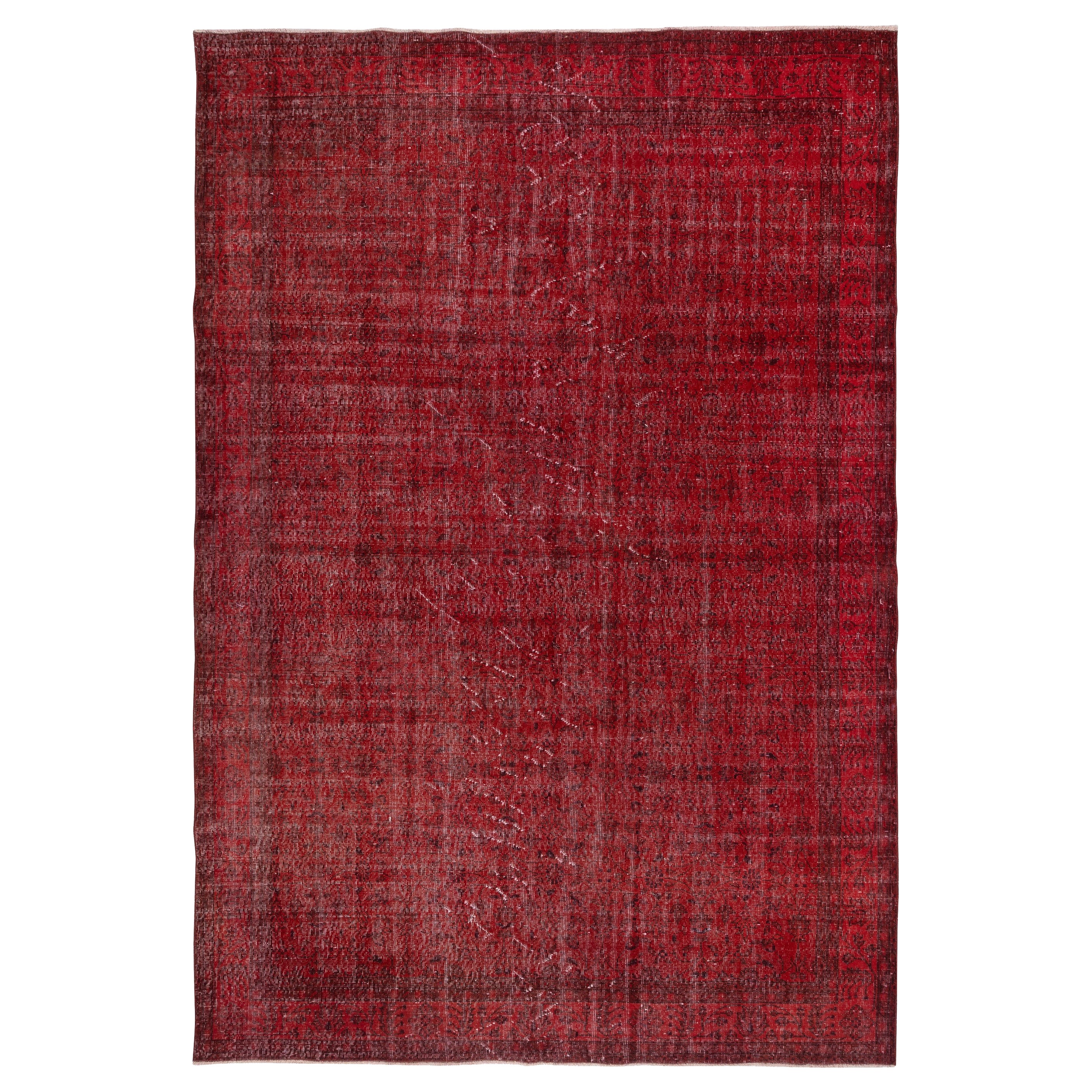 7.3x11 Ft handgeknüpfter türkischer Vintage-Teppich Overdyed in Rot für moderne Innenräume
