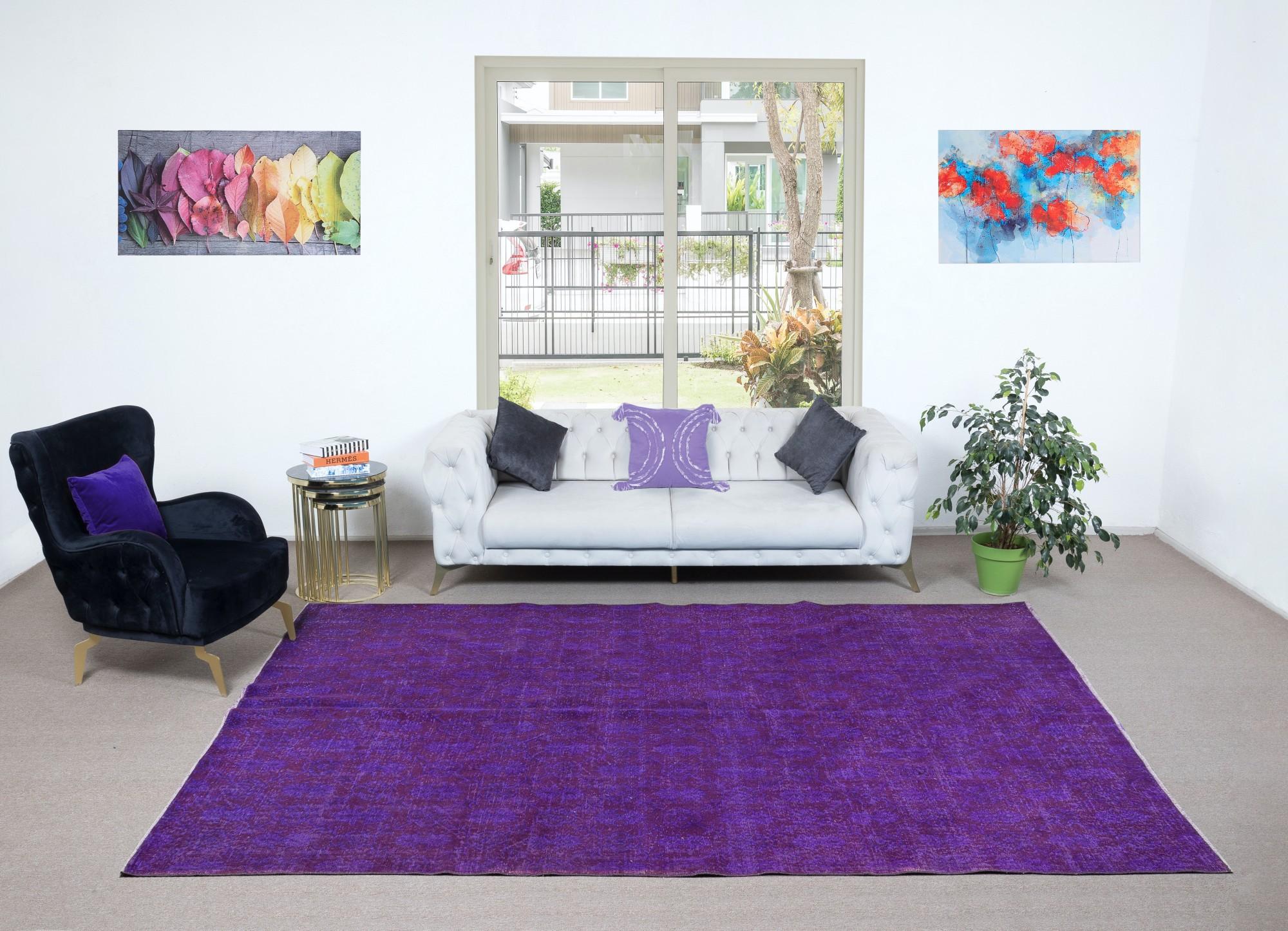 20th Century 7.3x11 Ft Large Modern Handmade Turkish Wool Area Rug in Purple Colors For Sale