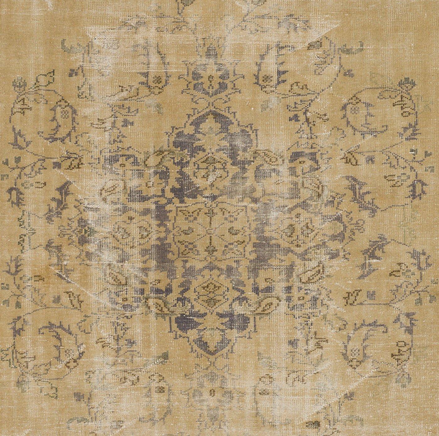 Hand-Knotted 7.3x11 Ft Vintage Handmade Central Anatolian Oushak Wool Rug in Sand Beige For Sale