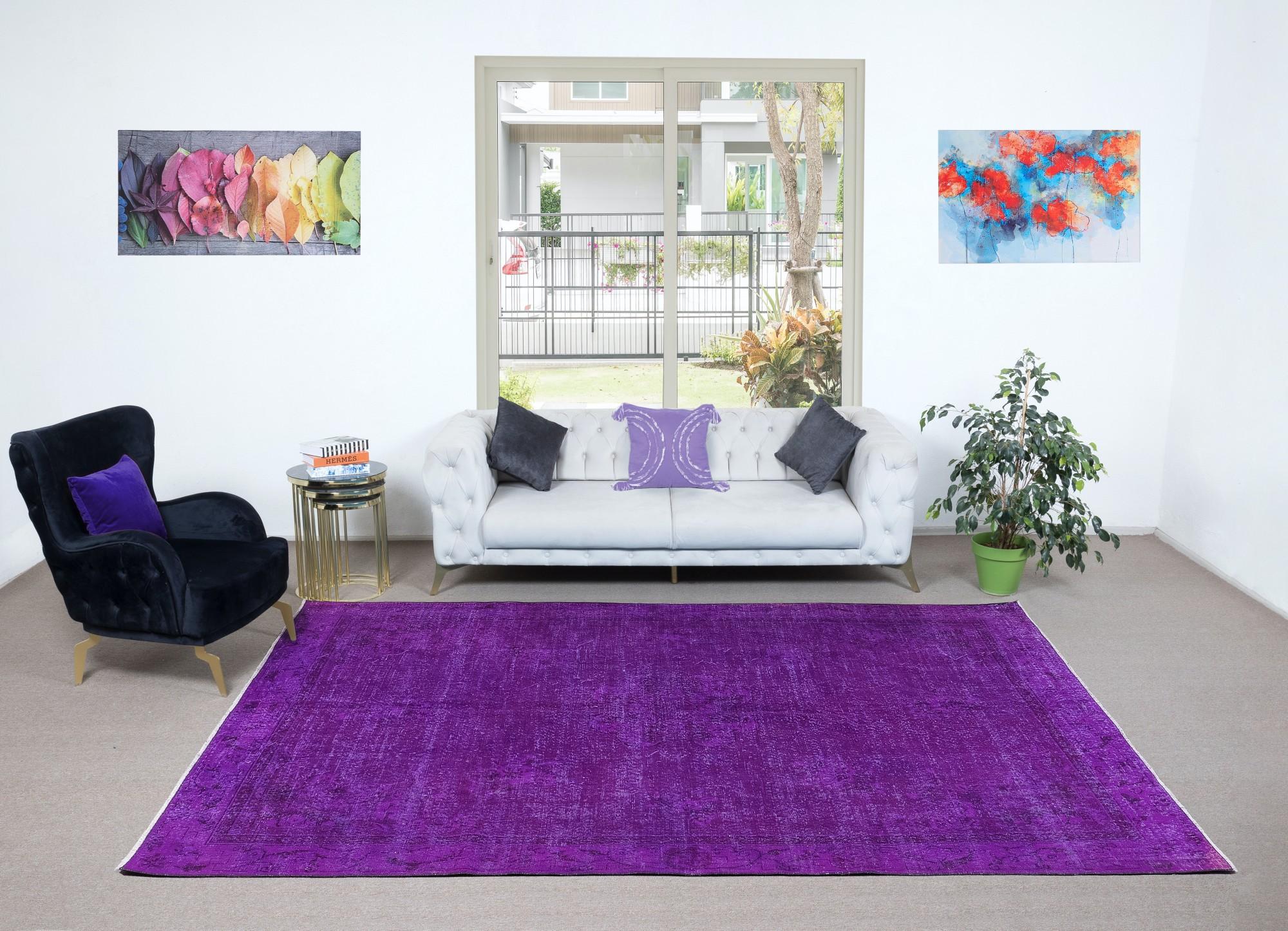 20th Century 7.3x11 Ft Plain Purple Unique Handknotted Large Rug. Modern Turkish Bohem Carpet For Sale