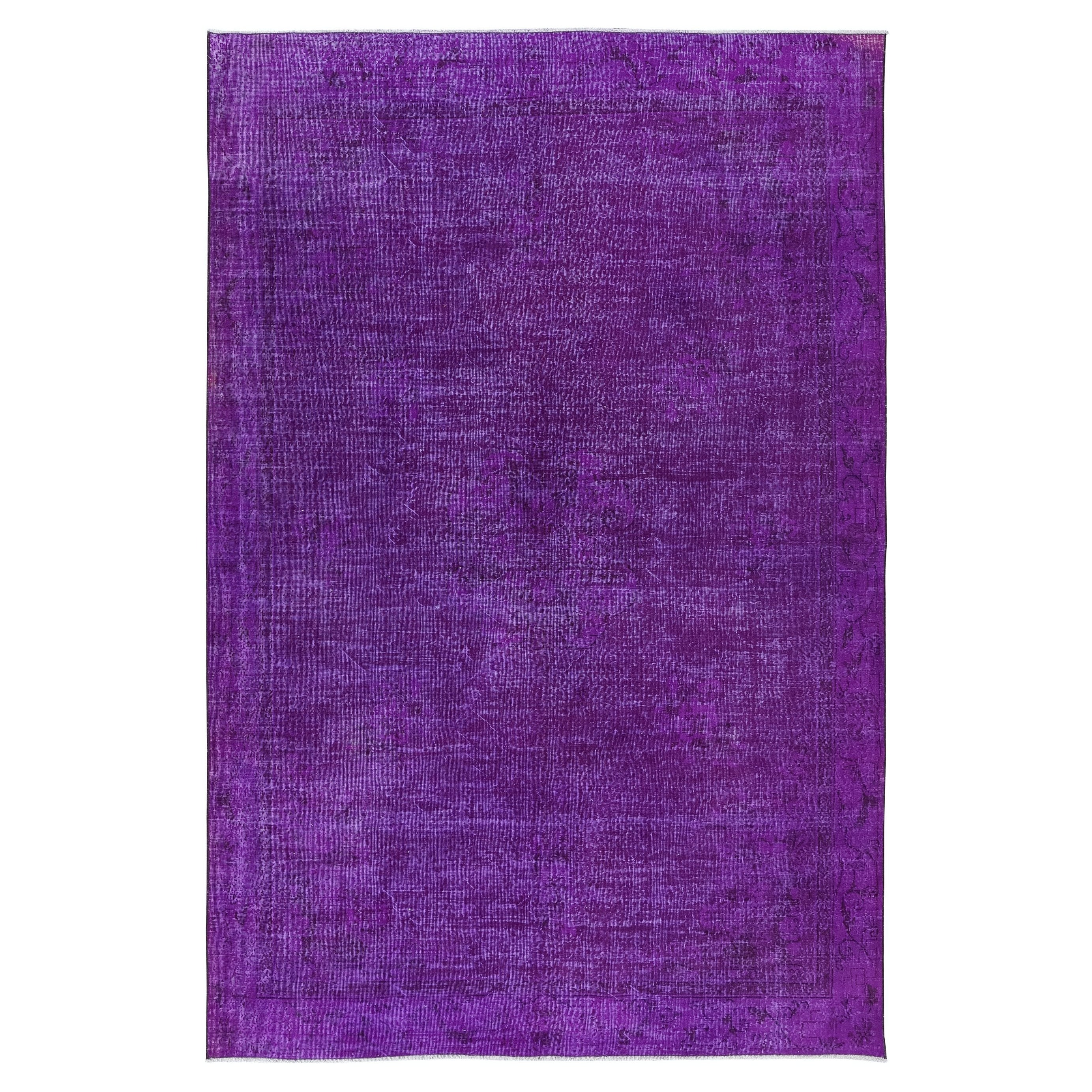 Tappeto di grandi dimensioni intrecciato a mano, unico, di colore viola, 7,3x11 piedi. Tappeto moderno turco Bohem