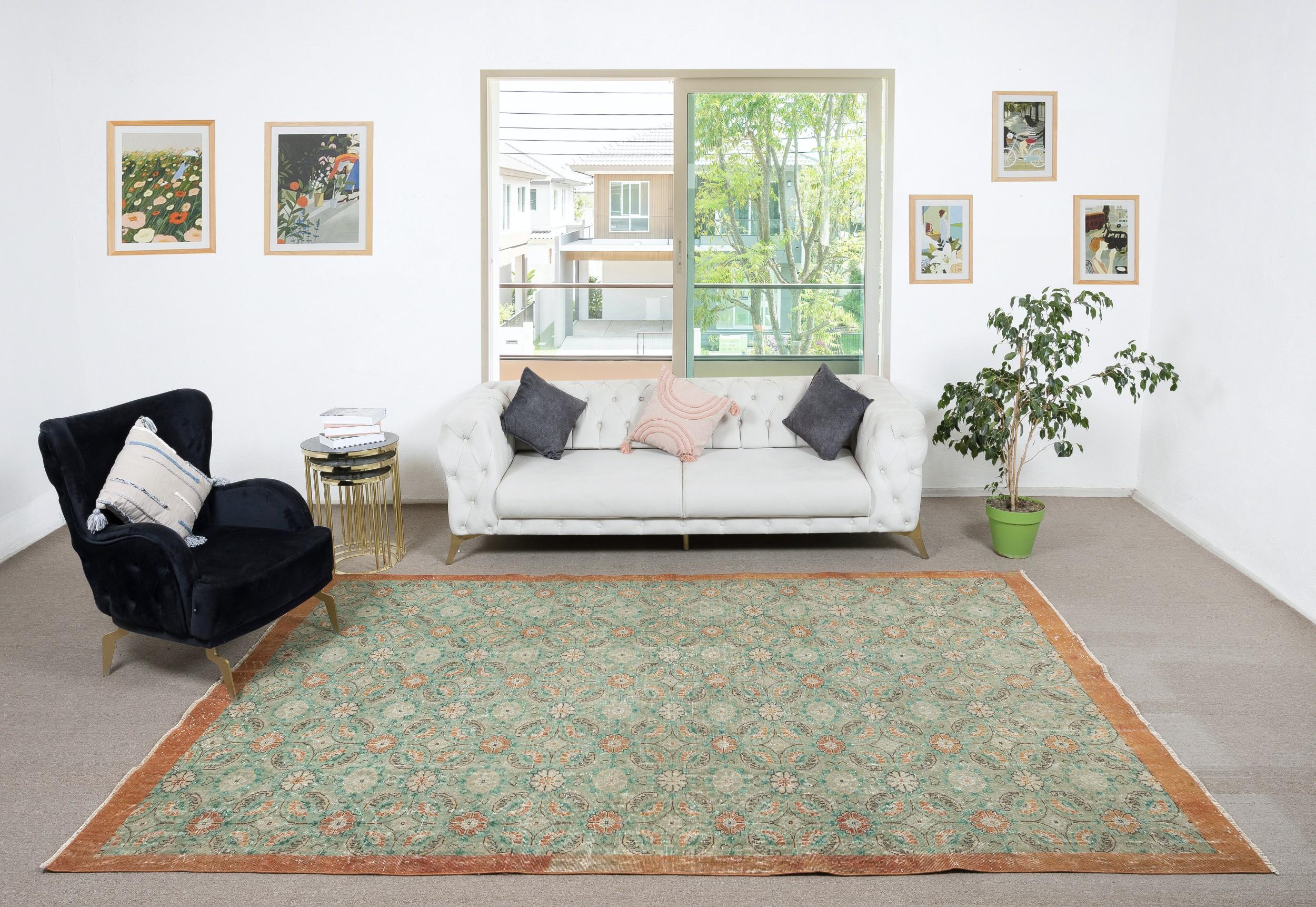 Infuse your home with the timeless beauty of this traditional vintage handmade Turkish rug, a hand-knotted masterpiece crafted from a luxurious blend of wool and cotton. Woven by skilled artisans using centuries-old techniques, this rug features