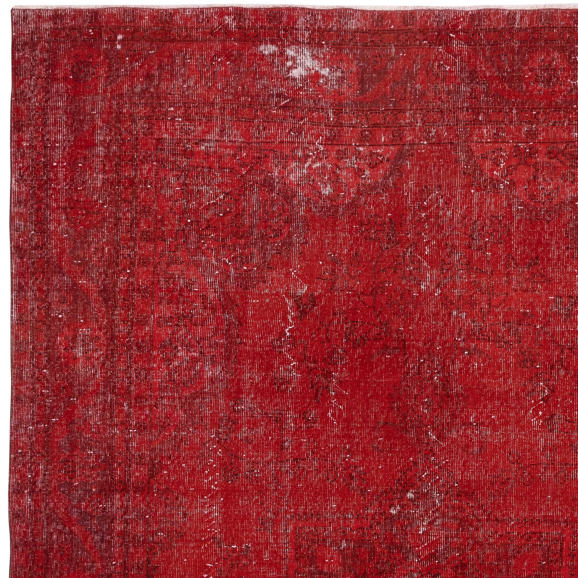 7.3x11.2 Ft Vintage Handgefertigter türkischer Teppich in Rot für zeitgenössische Interieurs (Handgeknüpft) im Angebot