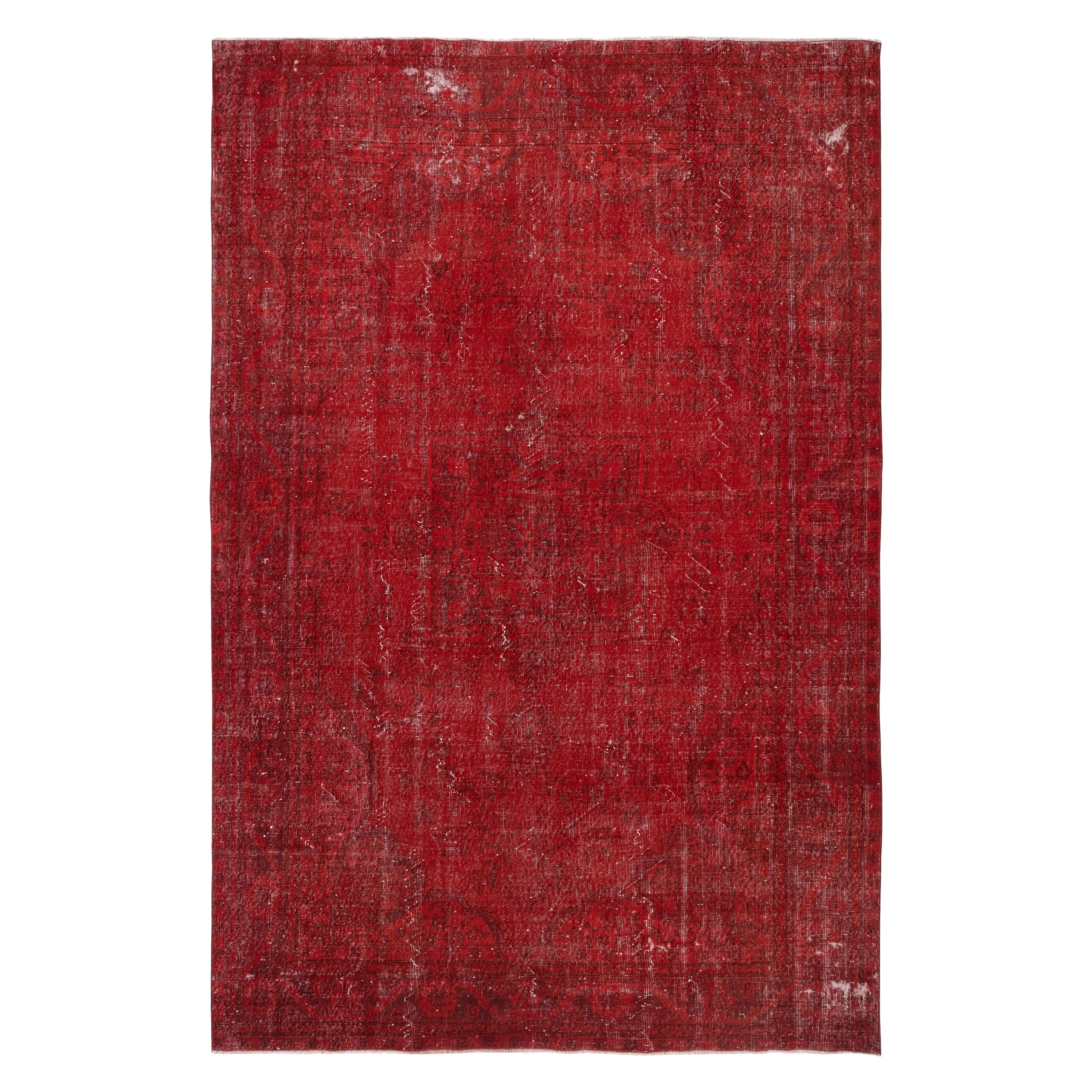 Tappeto turco vintage fatto a mano 7,3x11,2 piedi in rosso per interni contemporanei