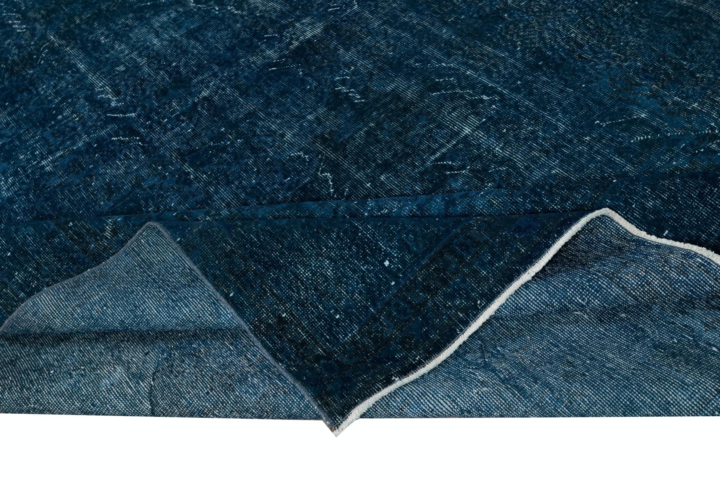 7.3x11.8 Ft Handgeknüpfter marineblauer Teppich in Marineblau, moderner handgefertigter türkischer Teppich (Moderne) im Angebot