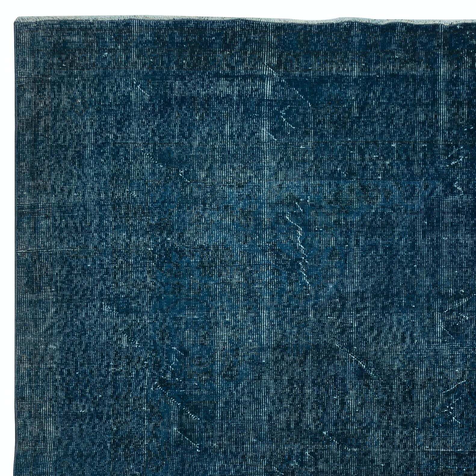 7.3x11.8 Ft Handgeknüpfter marineblauer Teppich in Marineblau, moderner handgefertigter türkischer Teppich (Türkisch) im Angebot