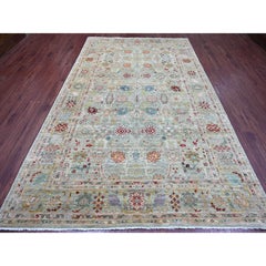 7'3"x11'8" Green Peshawar with Ziegler Mahal Design Hand Knotted Pure Wool Rug