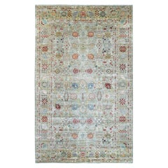 7'3"x11'8" Green Peshawar with Ziegler Mahal Design Hand Knotted Pure Wool Rug