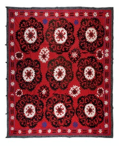 7.3x7.4 ft Couverture de lit en broderie de soie, Burgundy Red Wall Hanging, Vintage Throw