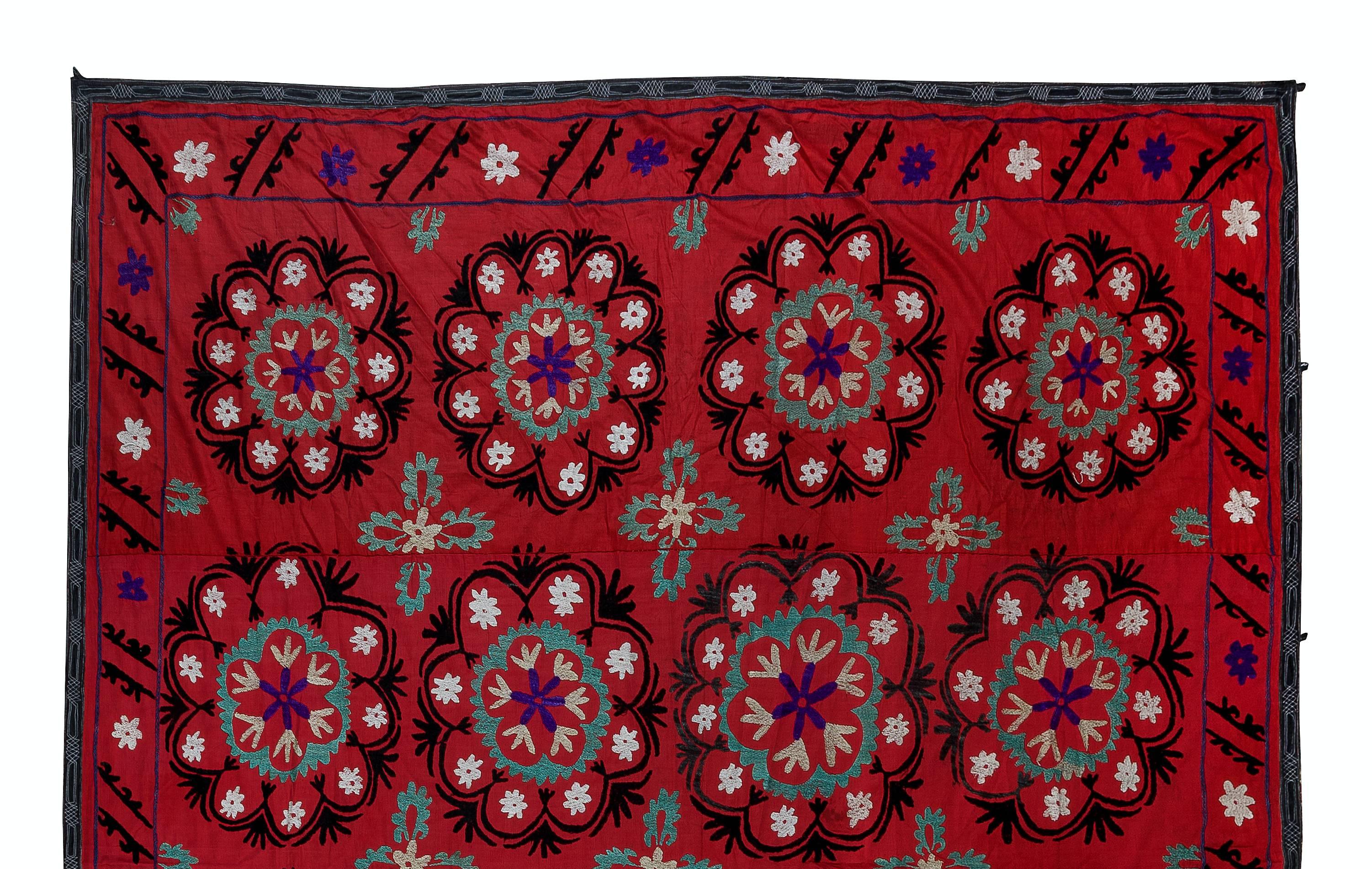 Suzani, a Central Asian term for a specific type of needlework, is also the broader name for the hugely popular decorative pieces of textile that feature this needlework in vivid colors with bold, expressive floral and botanical designs, natural