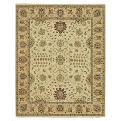 7'3 "x9'1" Ivory Agra with Ziegler Design/One Leaf Pattern Tapis en pure laine noué à la main