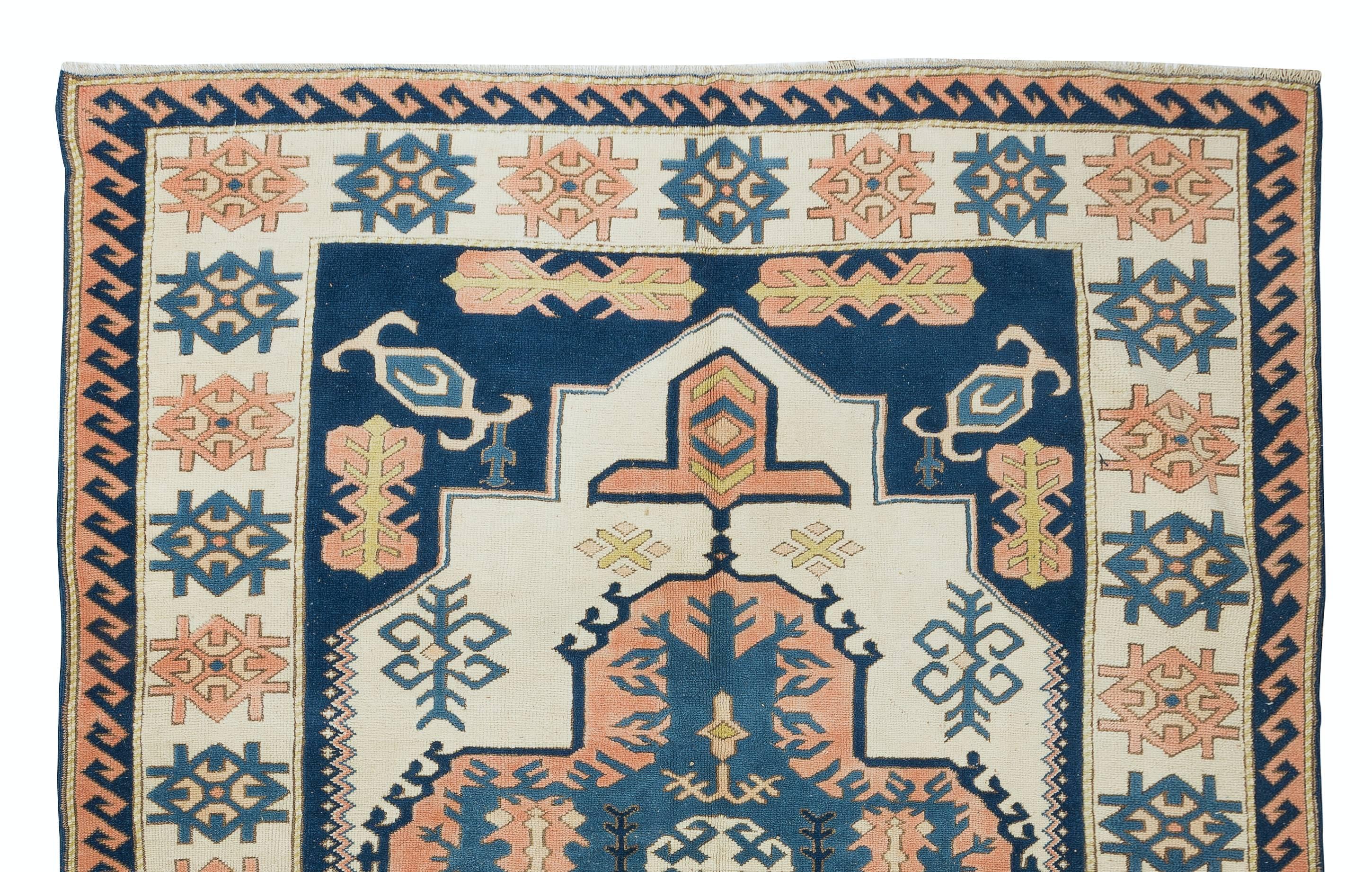 Turkish 7.3x9.2 Ft Central Anatolian Handmade Traditional Rug, Vintage Geometric Carpet For Sale