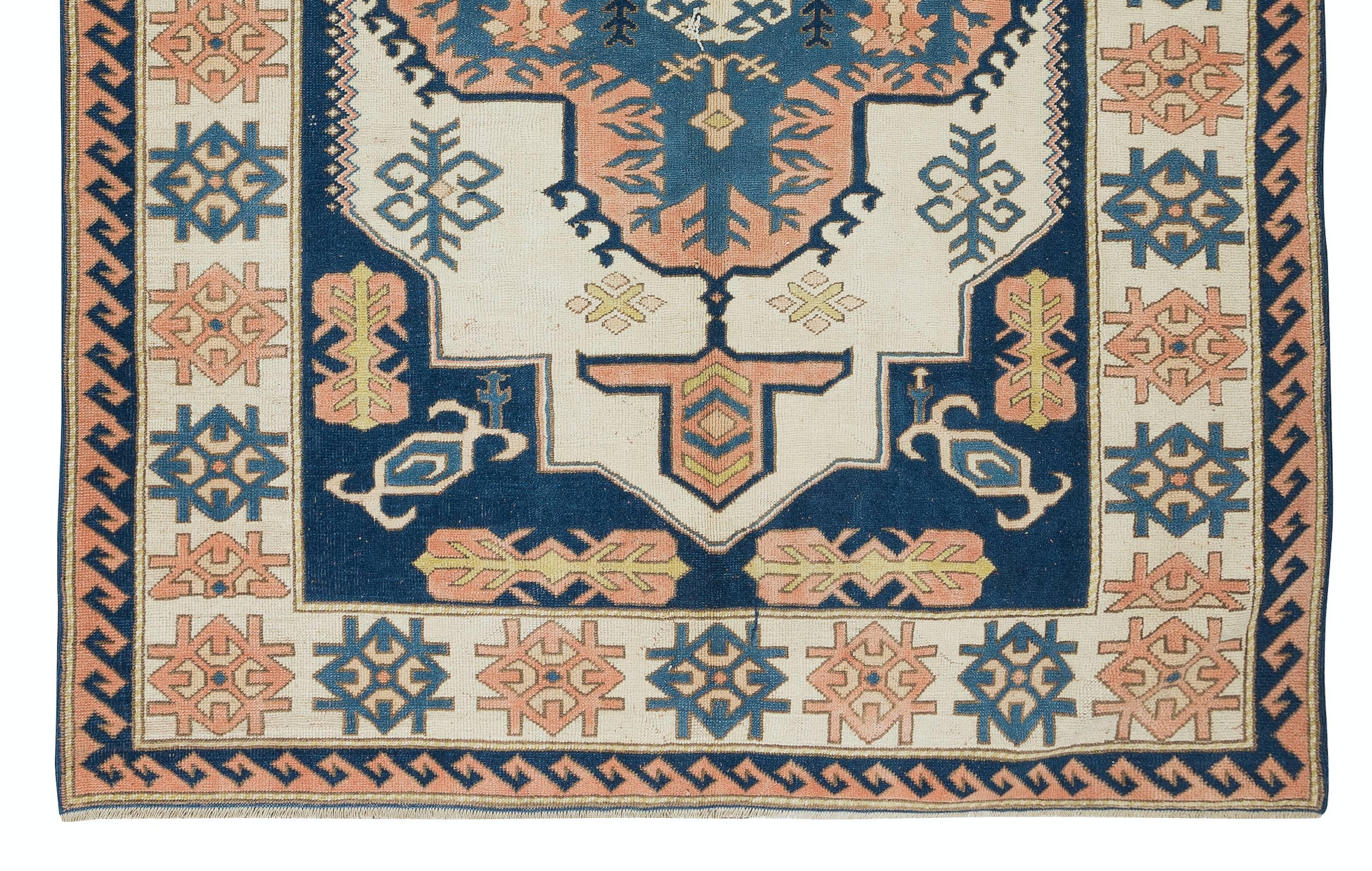 Hand-Knotted 7.3x9.2 Ft Central Anatolian Handmade Traditional Rug, Vintage Geometric Carpet For Sale