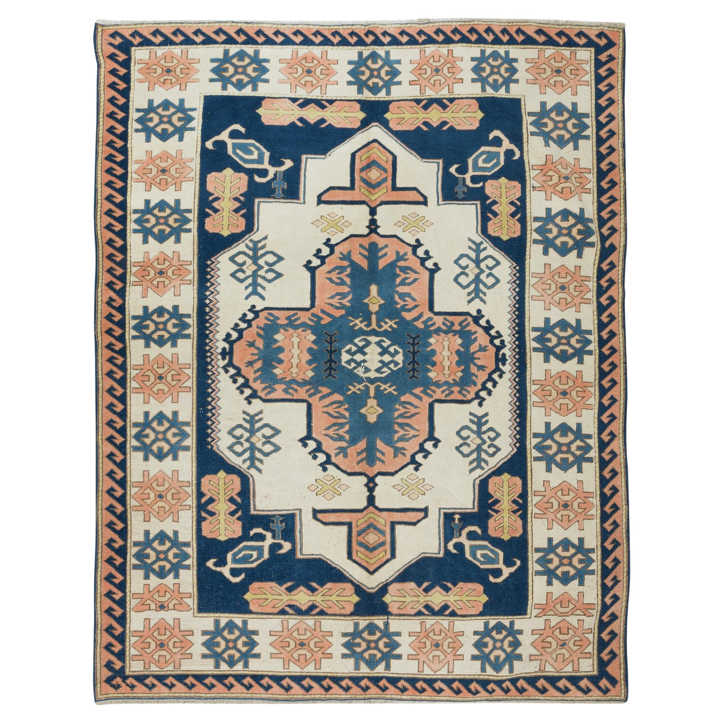 7.3x9.2 Ft Central Anatolian Handmade Traditional Rug, Vintage Geometric Carpet For Sale