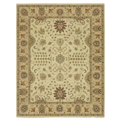 7'3 "x9'3" Ivory Agra with Ziegler Design/One Leaf Pattern Tapis en pure laine noué à la main