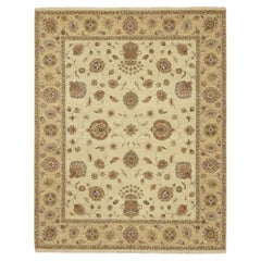 7
3 "x9
3" Ivory Agra with Ziegler Design Leaf Pattern Hand Knotted Pure Wool Rugs (Tappeto in pura lana annodato a mano)