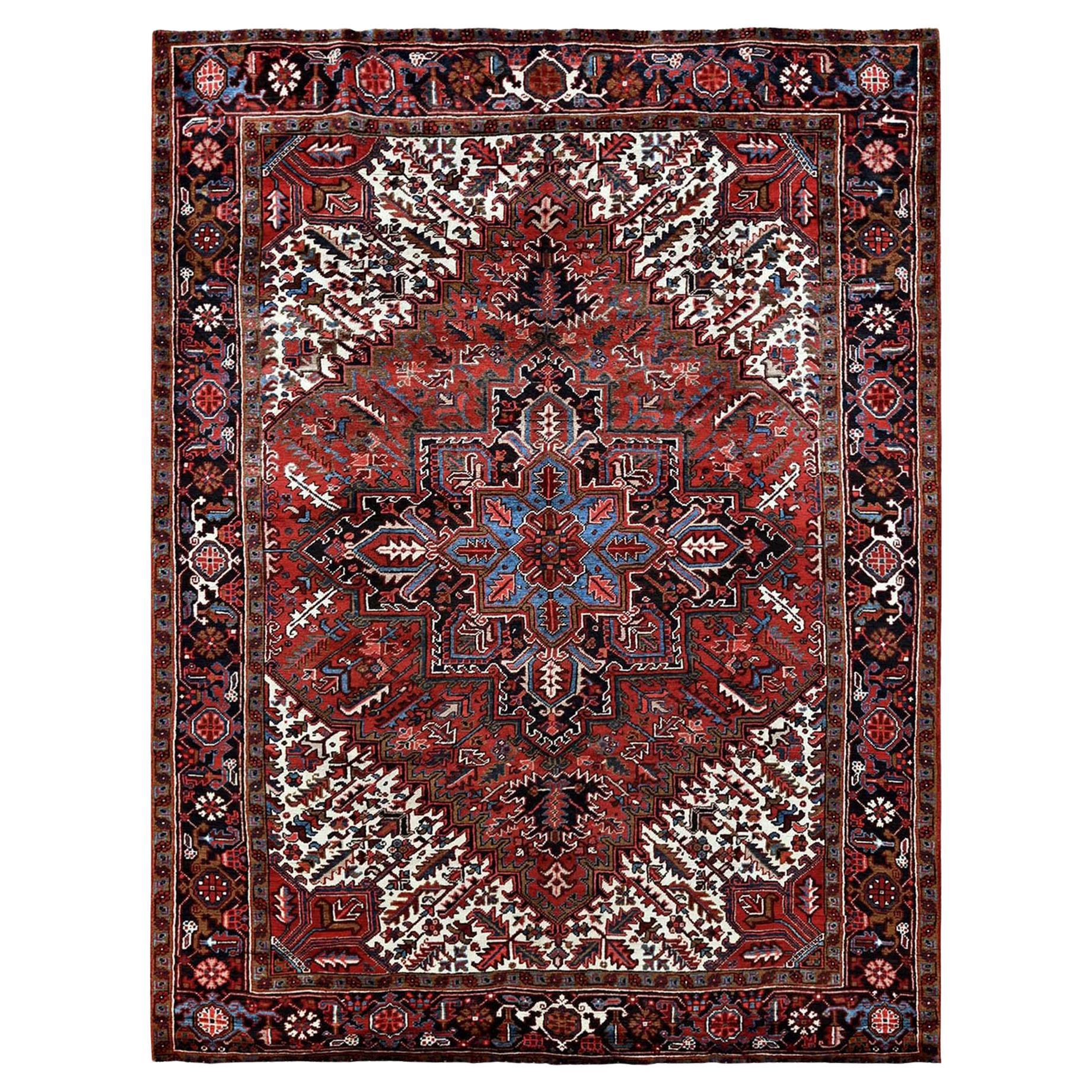 7'3"x9'5" Auburn Rot Vintage Persischer Heriz Handgeknüpfter sauberer orientalischer Teppich aus Wolle