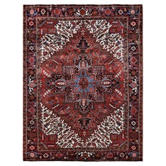 7'3"x9'5" Auburn Red Vintage Persian Heriz Hand Knotted Wool Clean Oriental Rug