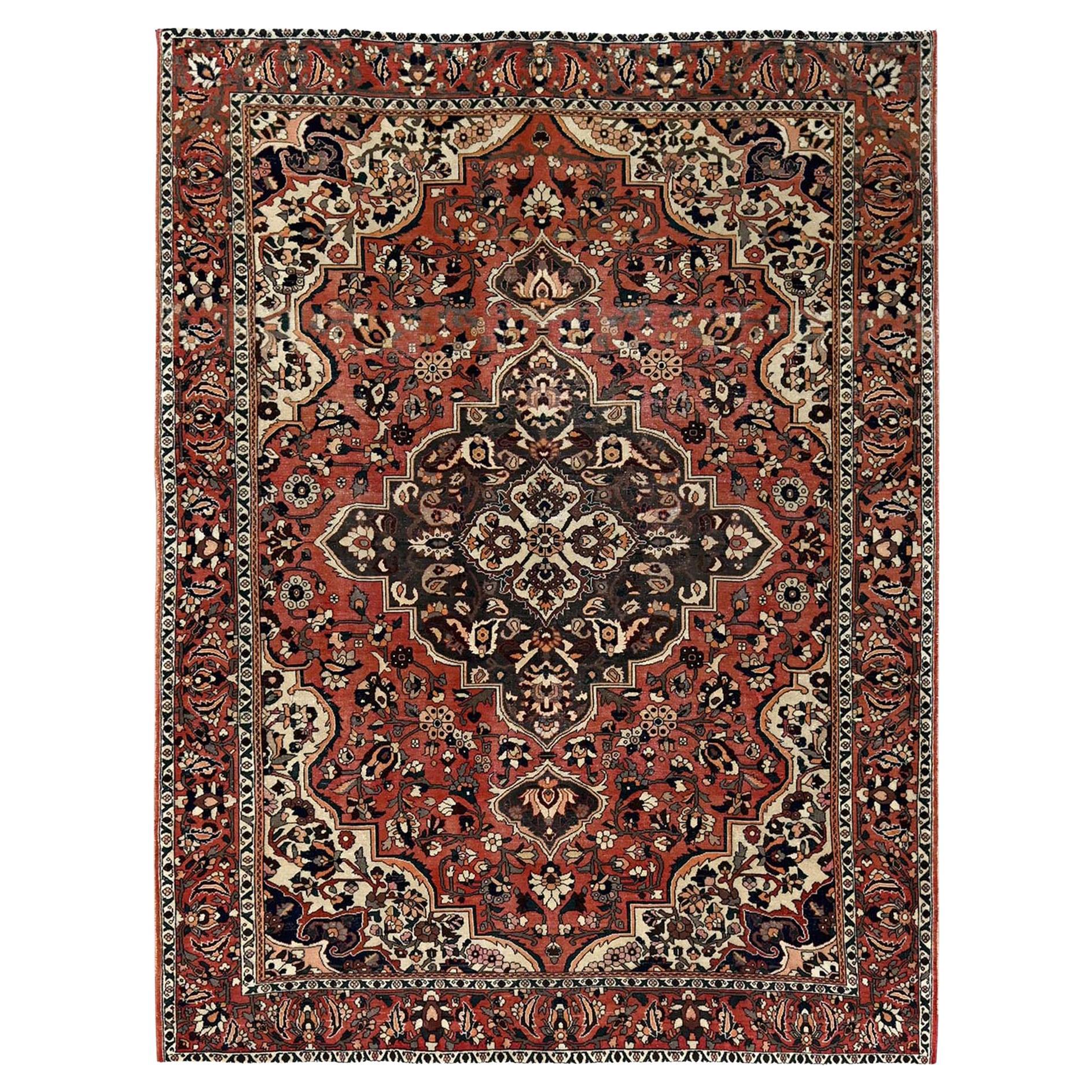 7'3"x9'7" Burnt Orange Vintage Persian Bakhtiar Hand Knotted Wool Oriental Rug