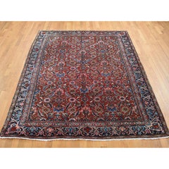 7'3"x9'7" Fire Brick Red Antique Persian Heriz Hand Knotted Pure Wool Rug