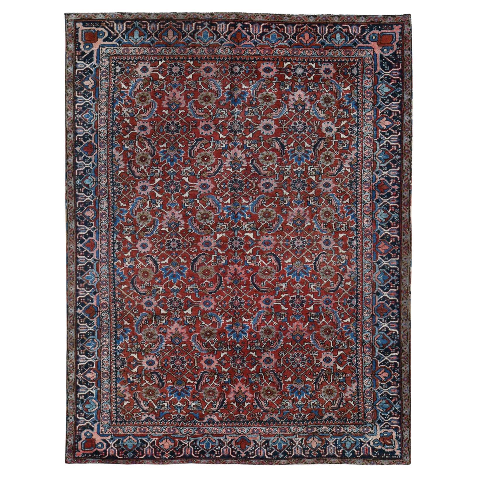 7'3 "x9'7" Fire Brick Red Antique Persian Heriz Hand Knots Rugs Pure Wool