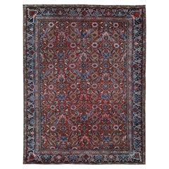 7'3"x9'7" Fire Brick Red Antique Persian Heriz Hand Knotted Pure Wool Rug