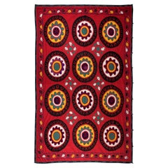 7.3x9.7 Ft Vintage Silk Hand Embroidery Bed Cover, Asian Suzani Wall Hanging