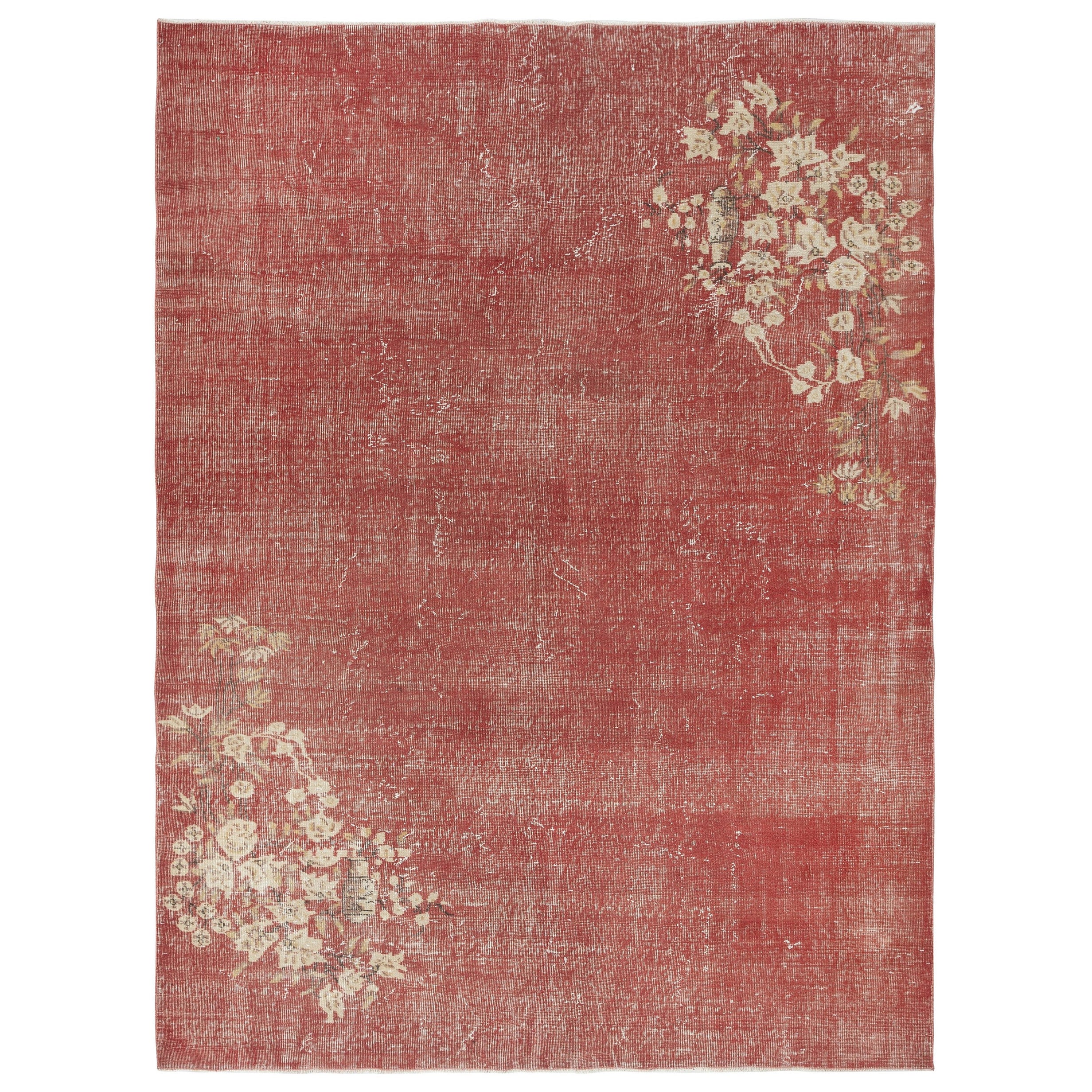 7.3x9.8 Ft One-of-a-pair Vintage Hand-Knotted Chinese Art Deco Design Red Rug