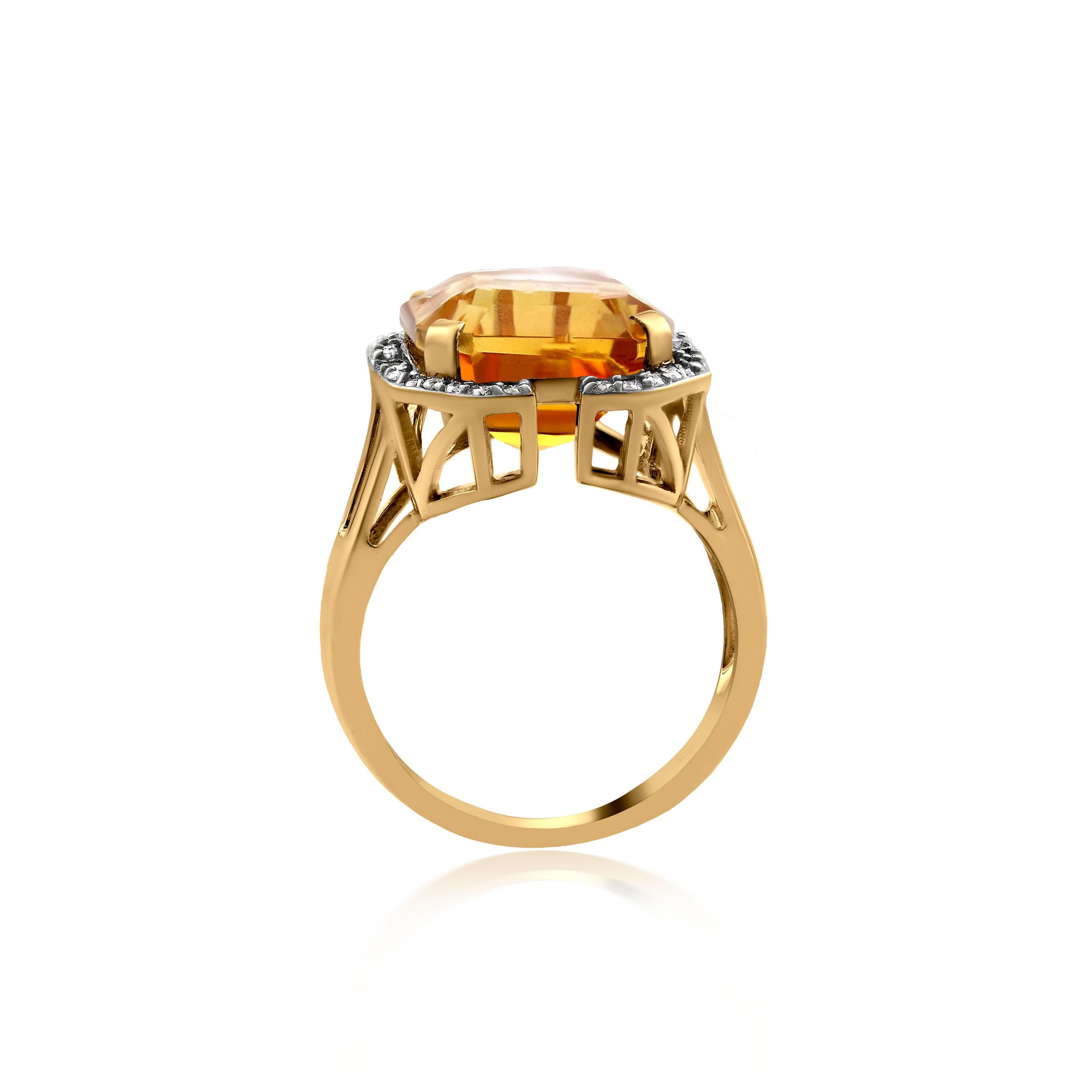 Gemistry 7.4 Carat Asscher Cut Citrine Solitaire Ring with Diamond in 14K Gold 4