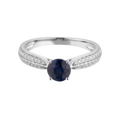 .74 Carat Blue Sapphire Diamond White Gold Engagement Ring
