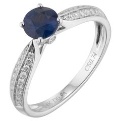 .74 Carat Blue Sapphire Diamond White Gold Engagement Ring