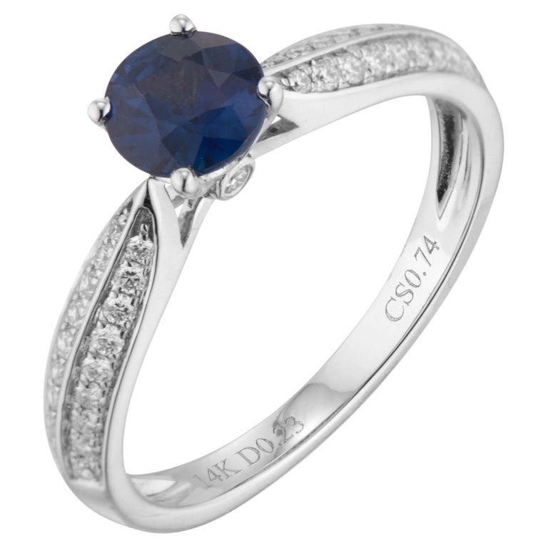 .74 Carat Blue Sapphire Diamond White Gold Engagement Ring For Sale