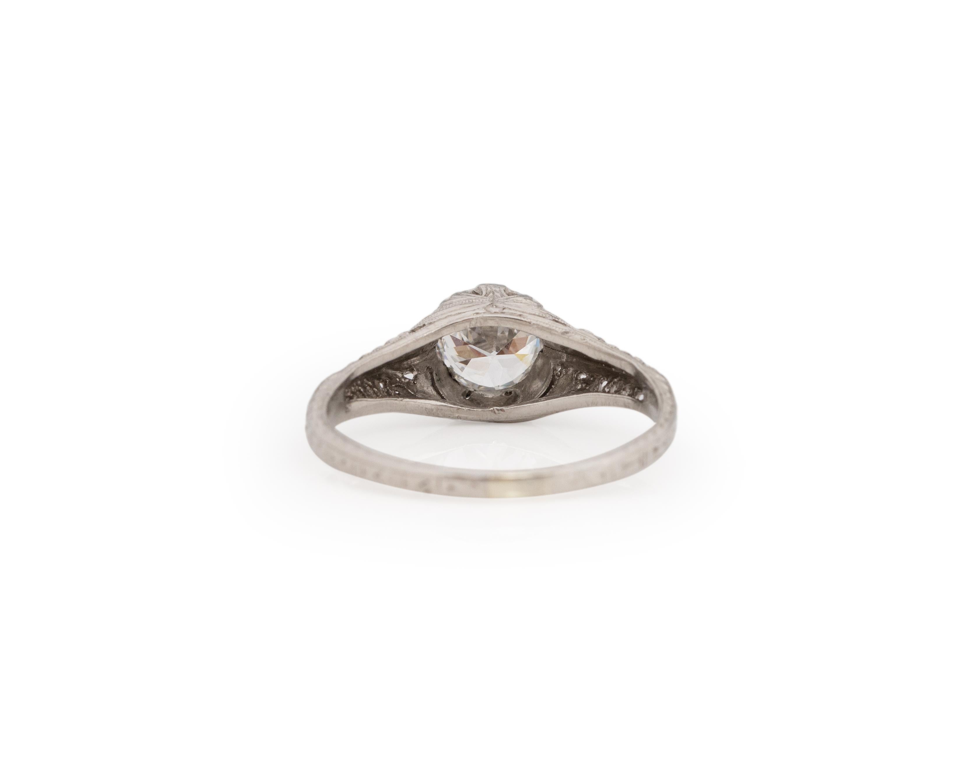 Art Deco .74 Carat Diamond Platinum Engagement Ring For Sale