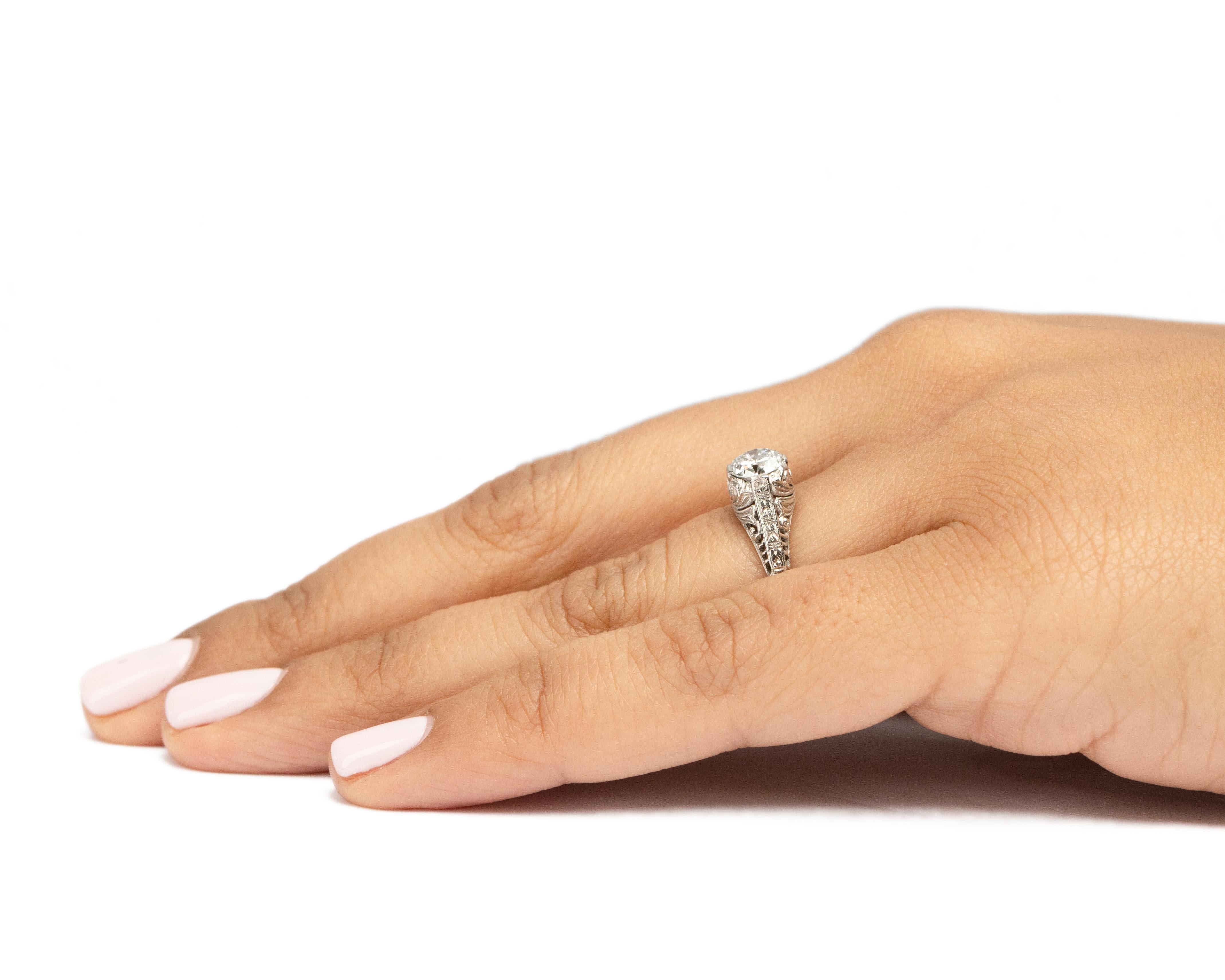 Old European Cut .74 Carat Diamond Platinum Engagement Ring For Sale
