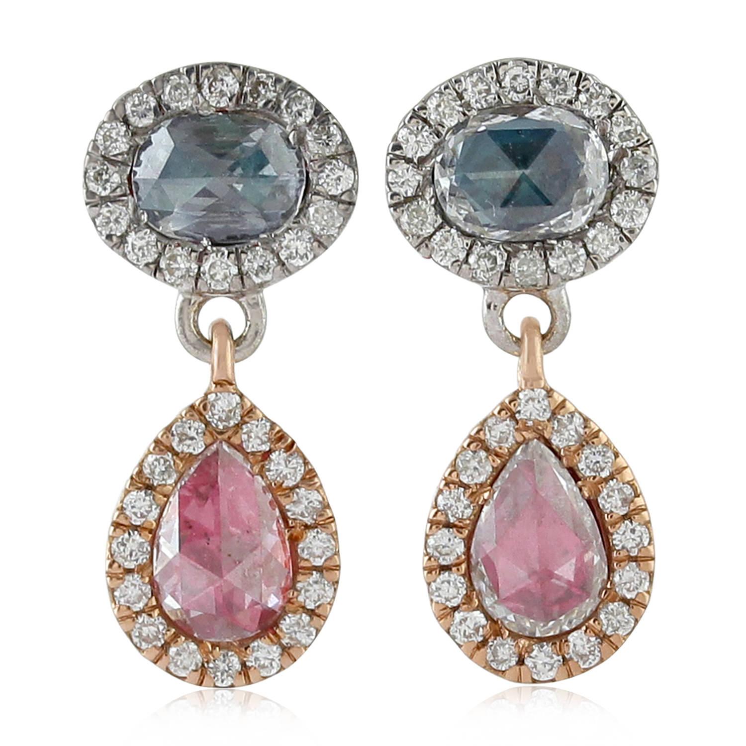 Rose Cut Diamond 18 Karat Gold Earrings For Sale