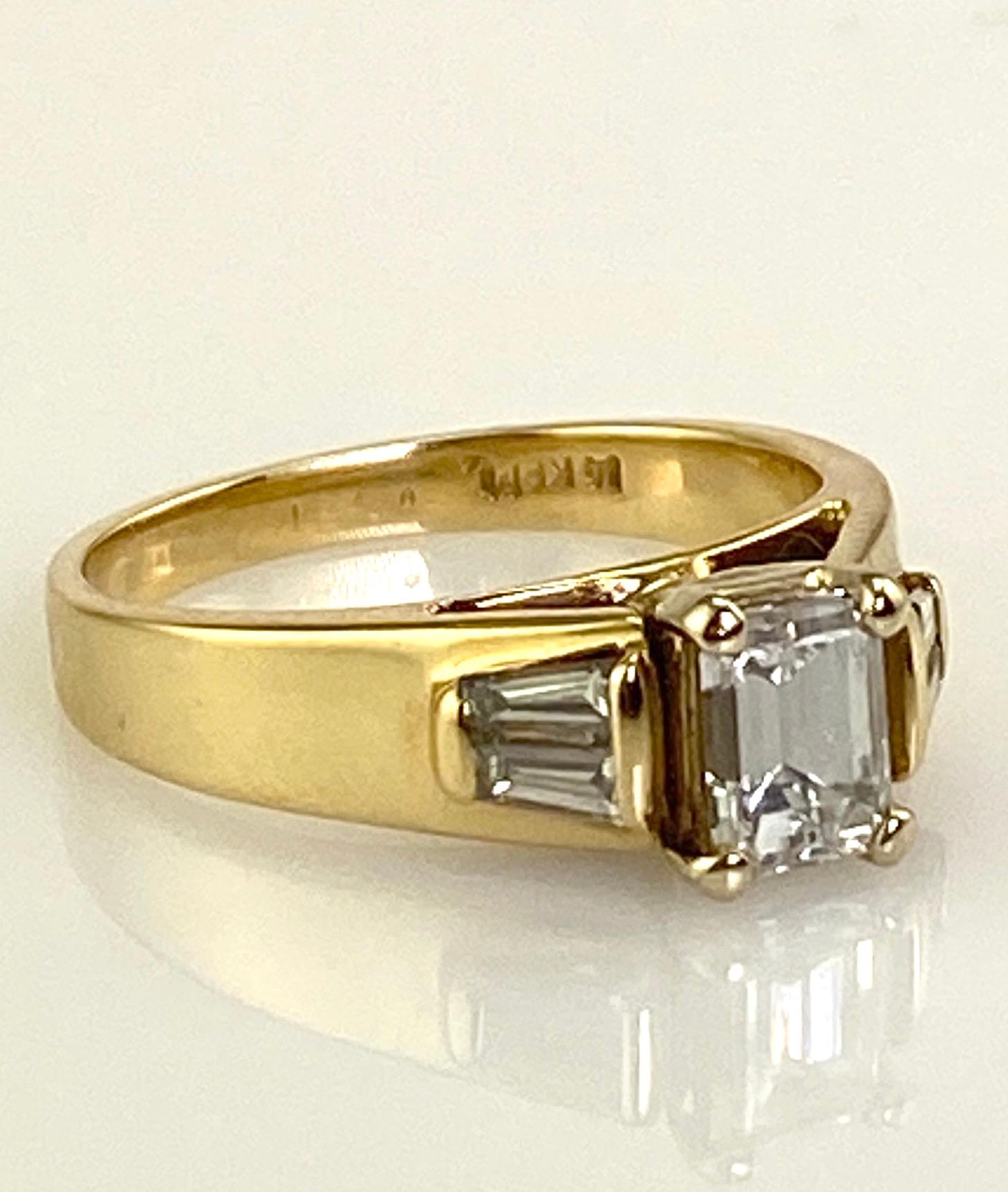 .74 Carat Natural Emerald Cut Diamond Ring w/ Baguette Diamonds 1.0 CTW. 14K Y/G For Sale 5