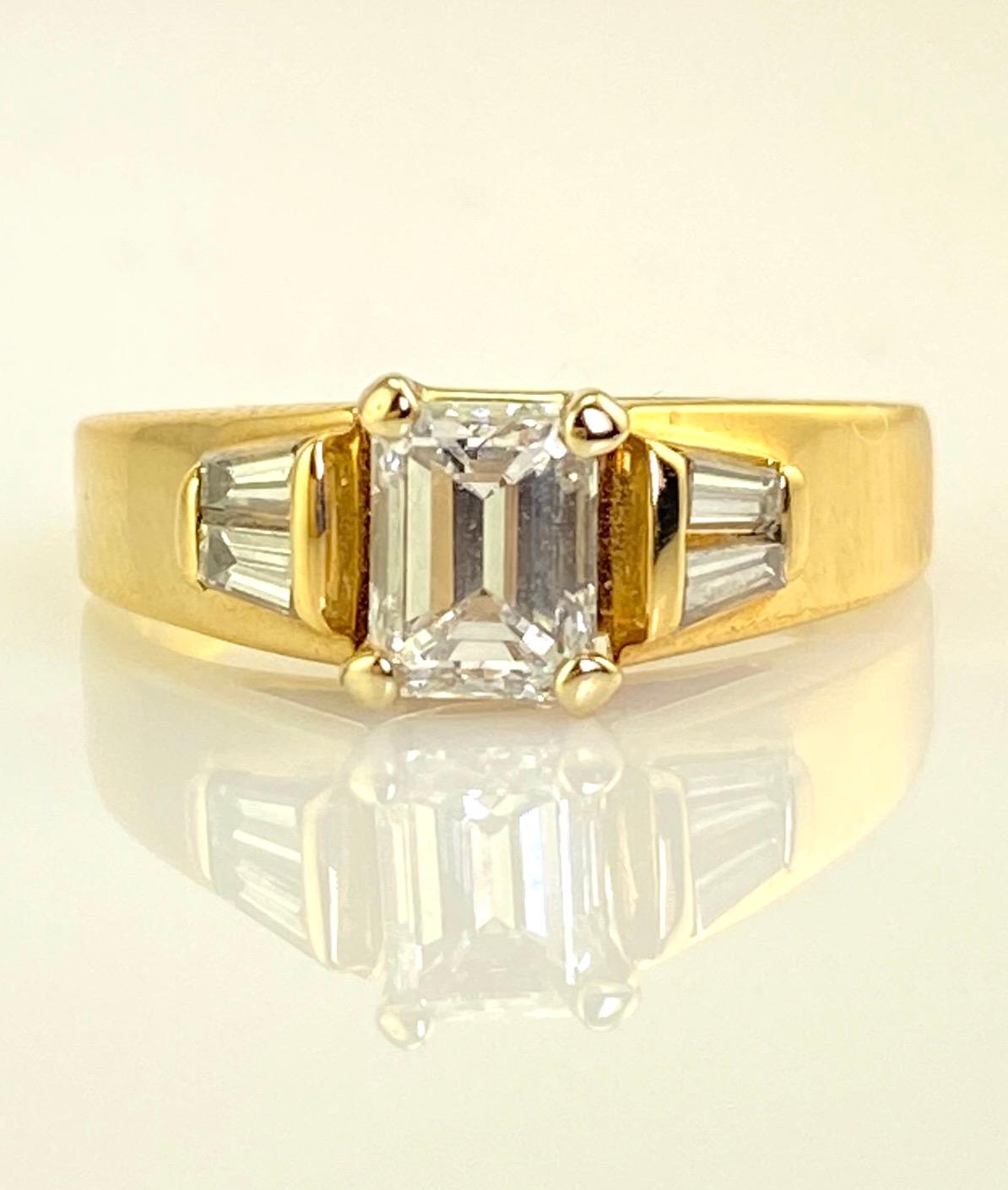 .74 Carat Natural Emerald Cut Diamond Ring w/ Baguette Diamonds 1.0 CTW. 14K Y/G For Sale 6