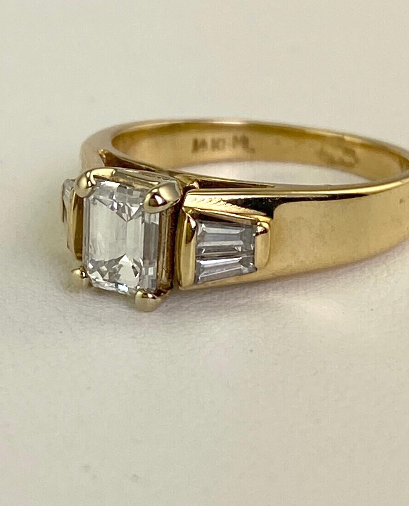 .74 Carat Natural Emerald Cut Diamond Ring w/ Baguette Diamonds 1.0 CTW. 14K Y/G For Sale 8