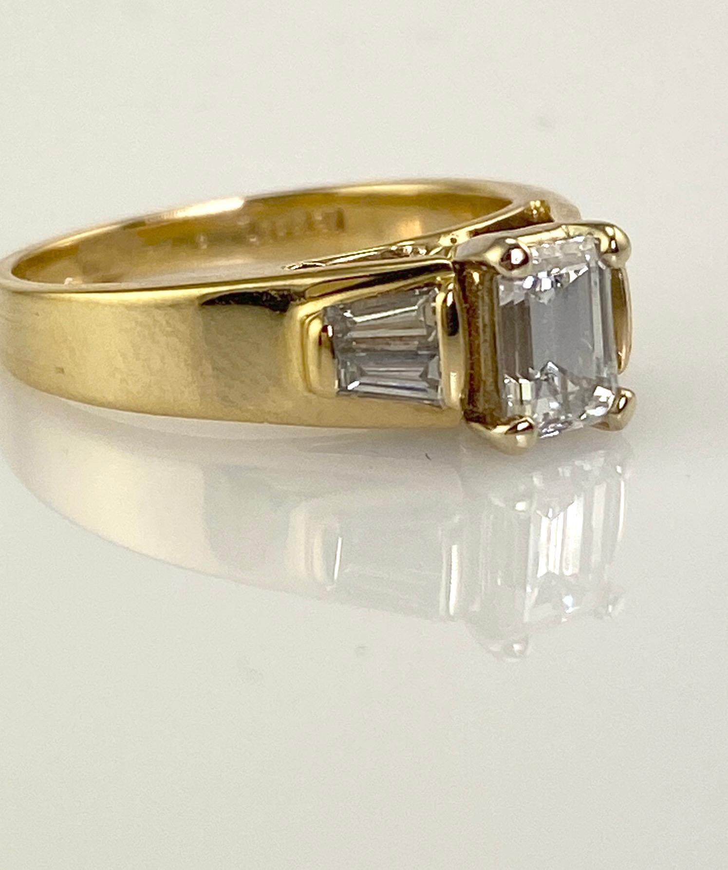 .74 Carat Natural Emerald Cut Diamond Ring w/ Baguette Diamonds 1.0 CTW. 14K Y/G For Sale 3