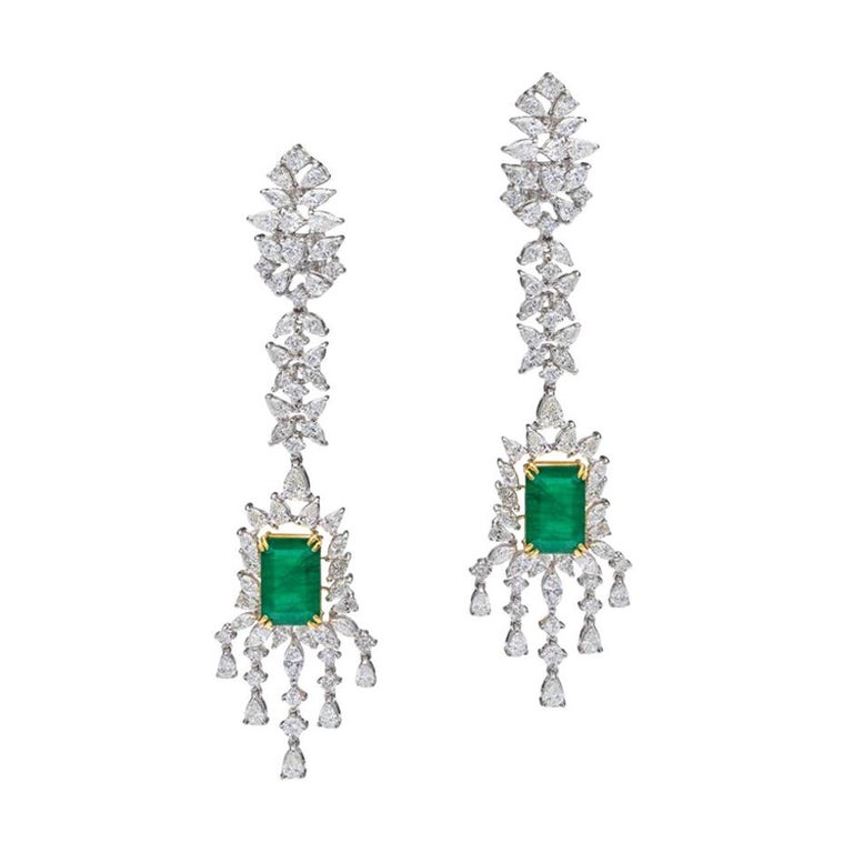 7.4 Carat Natural Zambian Emerald and 8.03 Carat Diamond Earring For ...